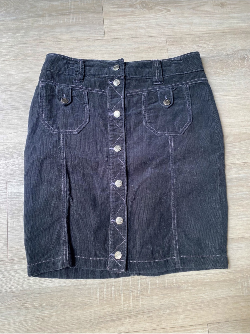 Free People Black Corduroy Button-Front Mini Skirt